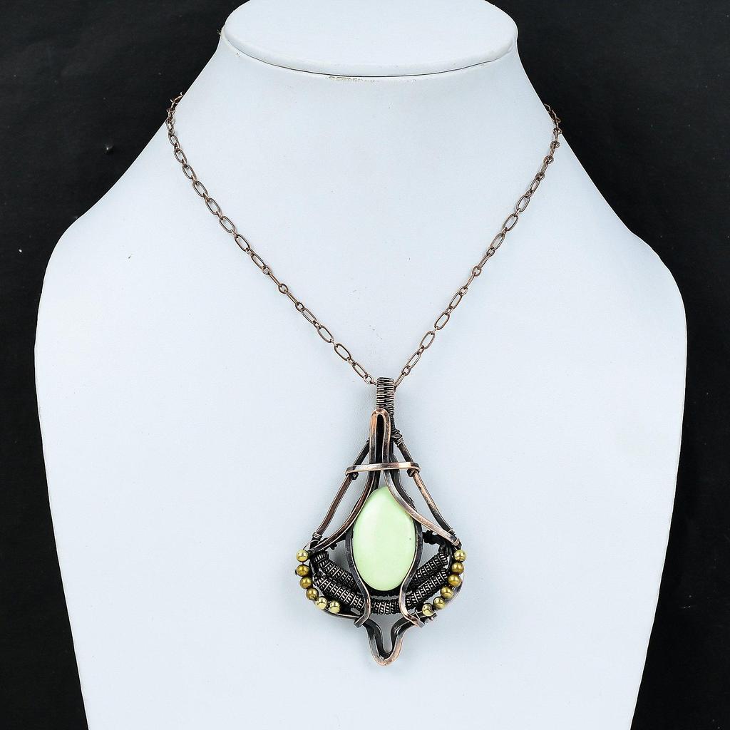 Lemon Chrysoprase Copper Pendant Wire Wrapped Pendant Gemstone Pendant Copper Jewelry Handmade Pendant Wire Wrapped Jewelry Gift For Mother