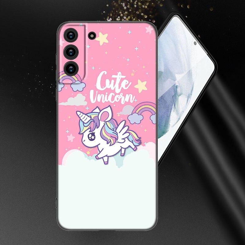 Милый чехол для телефона Rainbow Unicorn для Samsung Galaxy S20 S21 FE S22 Ultra S10 Lite S10E S9 S8 Plus S7 Edge из мягкого ТПУ черного цвета