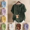 Women's Fashion Round Neck Short Sleeve T-shirt Casual Cotton Linen Graphic Shirt Leisure Loose Lovely Dog Prined Summer Blouse Tops