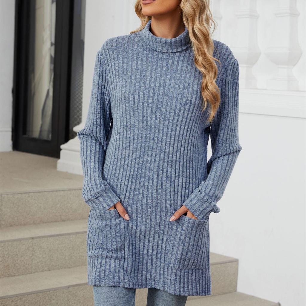 HNXC Женская мода, повседневный однотонный принт, осень-зима, свободные свитера с длинным рукавом и высоким воротом