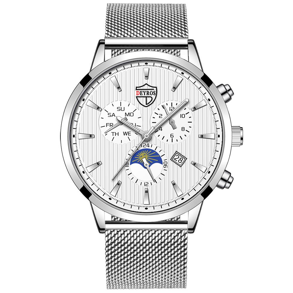 Men'S Stainless Steel Fashion Luminous Calendar Watch Quartz Watch