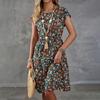 Women Summer Short Sleeve Round Collar Flower Printed One Piece Dress