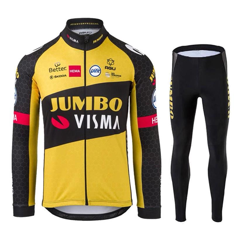 Mens Long Sleeve Cycling Jersey Bib Shorts Set Breathable Quick Dry Road Bike Apparel
