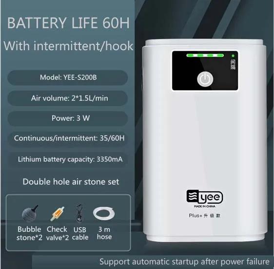 Аквариумный кислородный воздушный насос Зарядка от USB Аккумулятор Домашний Портативный Бесшумный Инструмент для рыбалки