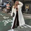 Winter Women Faux Rabbit Fur Coat Lengthen Knee Fur Coat Loose Lapel OverCoat Thick Warm Plush Coats