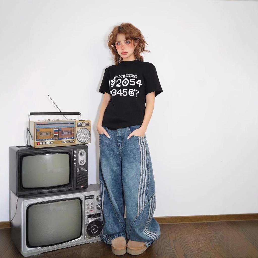 Женские джинсы с высокой посадкой, синие, широкие от бедра - Стройнящие, скрывающие бедра и увеличивающие рост, коллекция весна/лето 2025