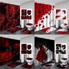 2026 4 Styles Red Rose Shower Curtain Bathroom Set Valentine's Day Series Pattern Waterproof Bathroom Mats Rugs Carpets Toilet Lid Cover Set