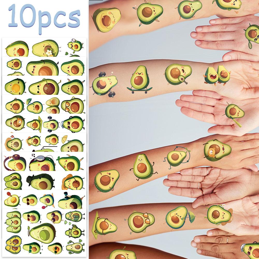 10 листов мультяшных милых наклеек-татуировок с авокадо для рук, лица, тела, временных поддельных водонепроницаемых наклеек-татуировок для детей, креативные подарки