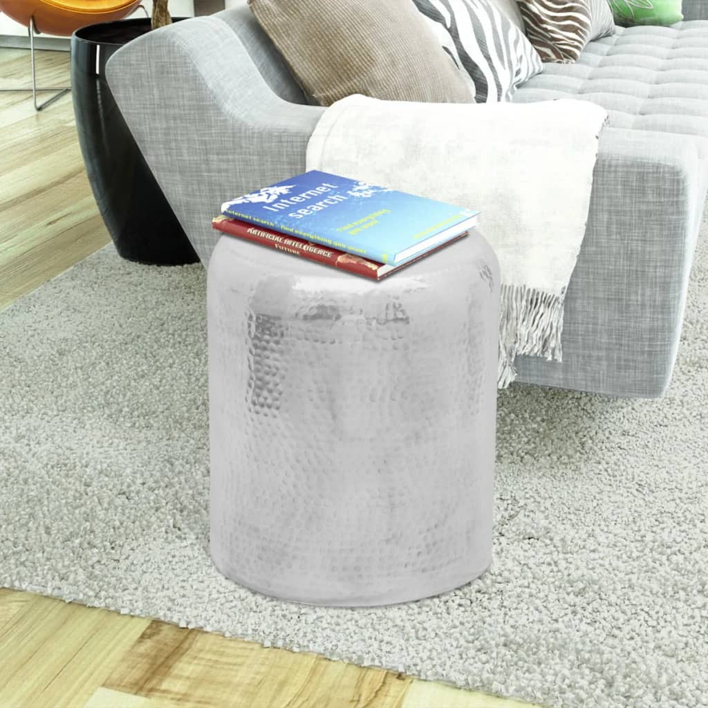 Hammered Aluminum Stool Side Table in Silver