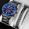 1pc Fashion Men's Casual Watches Men's Stainless Steel Strap Wrist Watch & 1pc Bracelet with , Men's Gifts