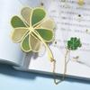Aesthetic Metal Lucky Clover Bookmark with Tassel Set Exquisite Retro Floral Brass Bookmark for Book Creative Design Book Tab