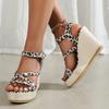 Мода 2024 года, горячая распродажа женской обуви, женские сандалии с пряжкой на ремешке, модные сандалии с леопардовым принтом, женские новые босоножки на танкетке с открытым носком