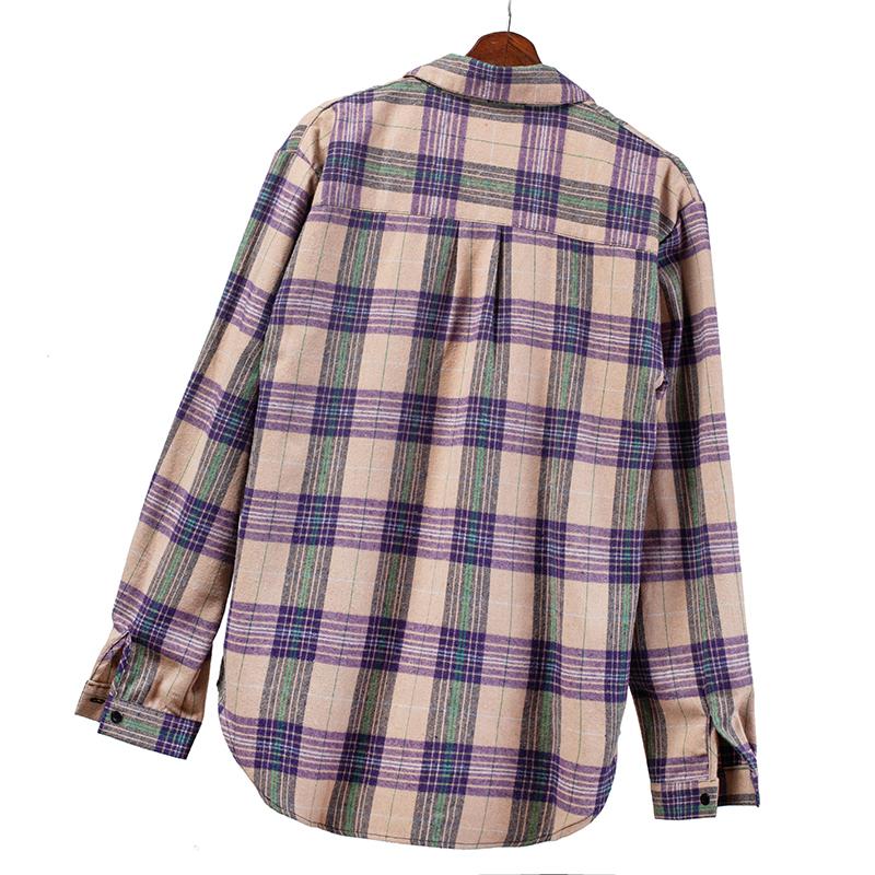 2024 весенние клетчатые рубашки, женские топы и блузки с длинным рукавом, женские повседневные блузки с карманами, свободная женская рубашка в клетку фиолетового цвета