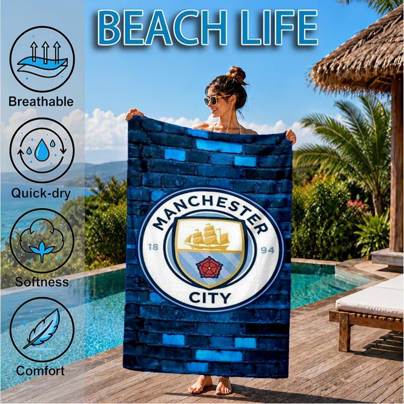 City Football Club Printed Microfiber Beach Towel, Soft And Absorbent, Quick-Dry, Ideal for Summer Travel, Beach Essential, Swimming Pool