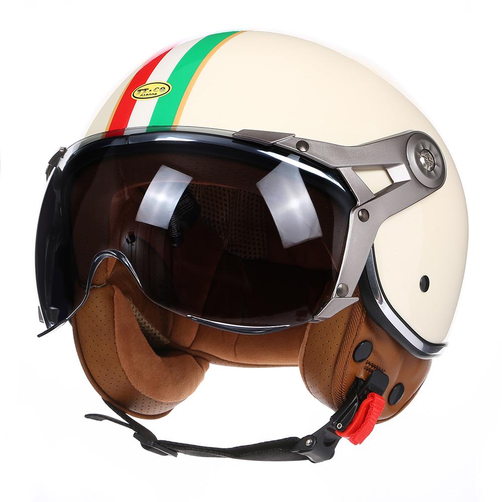 Vintage TT&COCASCOS Motorcycle Helmet Jet with Visor Motorbike Riding 3/4 Open Half Helmet Retro Scooter Capacete Moto