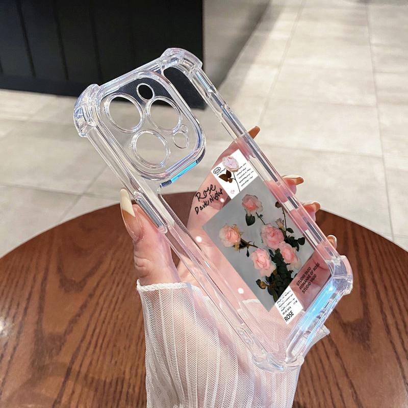 Чехол для iPhone 16 15 14 13 12 11 Pro Max 7 8 15 16 Plus X XR XS Max SE Милый прозрачный силиконовый мягкий чехол с розовым цветком