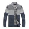 Мужской свитер, пальто, толстый плюш, цветные блоки, застежка-молния, воротник-стойка, трикотажная свободная, сохраняющая тепло куртка, осенне-зимний кардиган, верхняя одежда