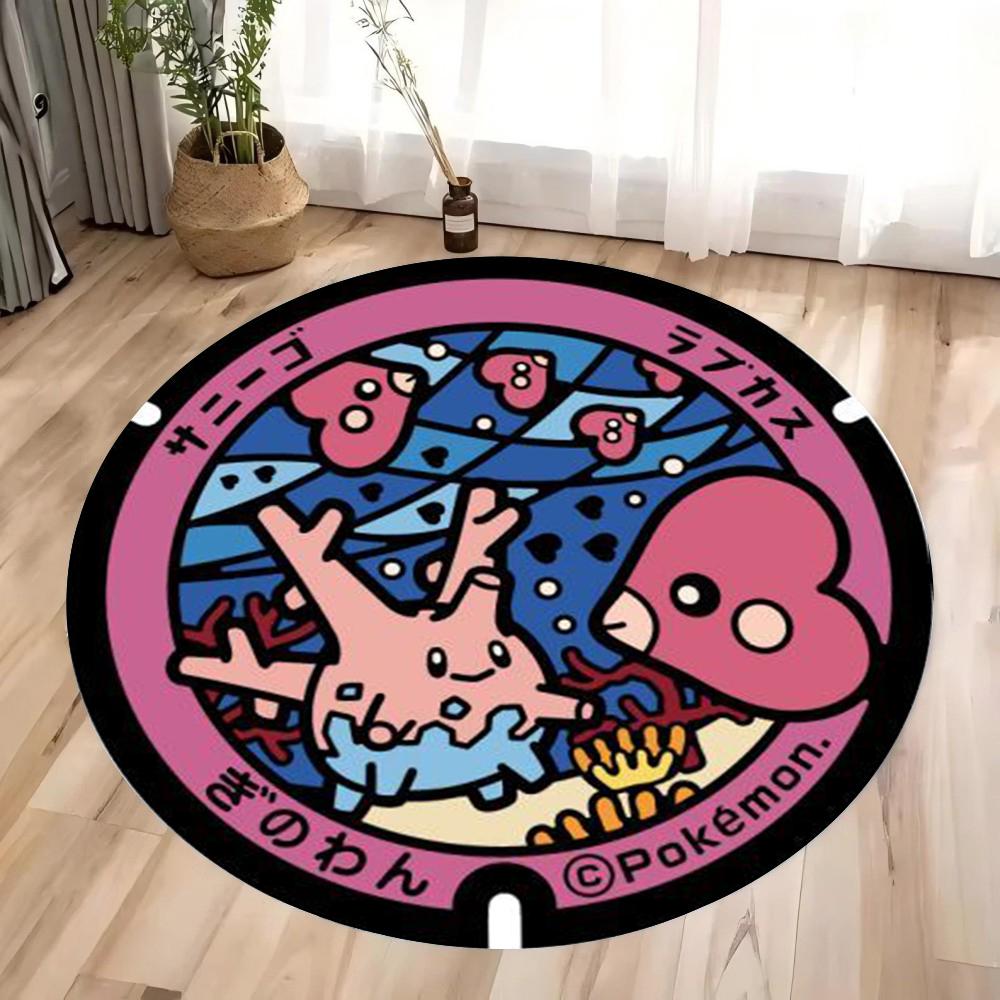  Cartoon Anime Pokémon Printed Round Carpet for Kid's Living Room Bedroom Decor Non Slip Floor Mat Bedroom Circle Rug