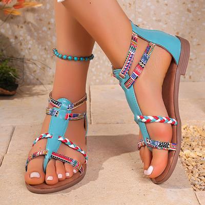 Женские босоножки на танкетке, летние бохо, со стразами, повседневные босоножки на платформе, женские туфли с открытым носком, пляжная обувь для отдыха, размер плюс 43