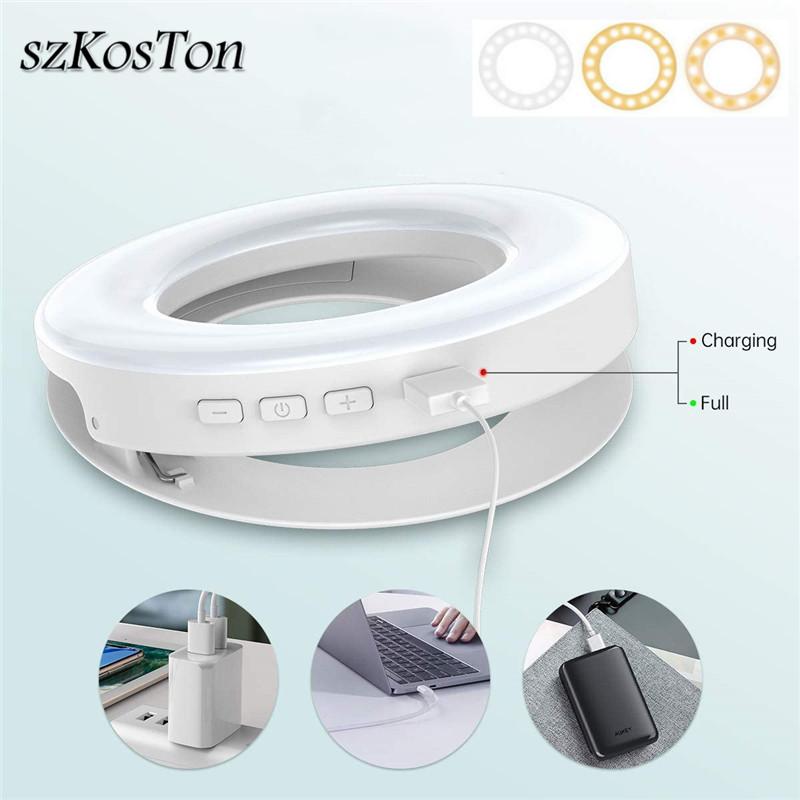 Портативная светодиодная кольцевая лампа Clip Ring Light 40 LED Selfie Lamp 3200K-6500K USB Charge для iPhone 16 Android Xiaomi Live Stream Vlog Fill Lights