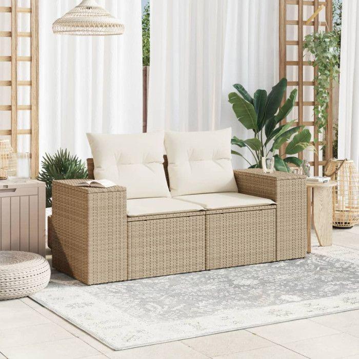 VidaXL Canapé de jardin avec coussins 2 places beige résine tressée 366063