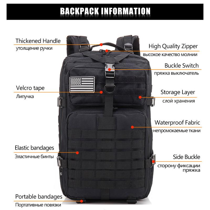 Вместительный мужской армейский военный тактический большой рюкзак, водонепроницаемый уличный спортивный рюкзак для пешего туризма, кемпинга, охоты, 3D рюкзак, сумки для мужчин