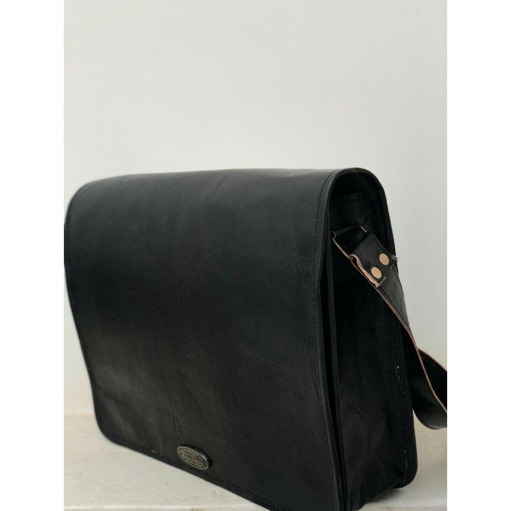 Мужская сумка через плечо из натуральной козьей кожи, винтажная черная сумка для ноутбука, портфель