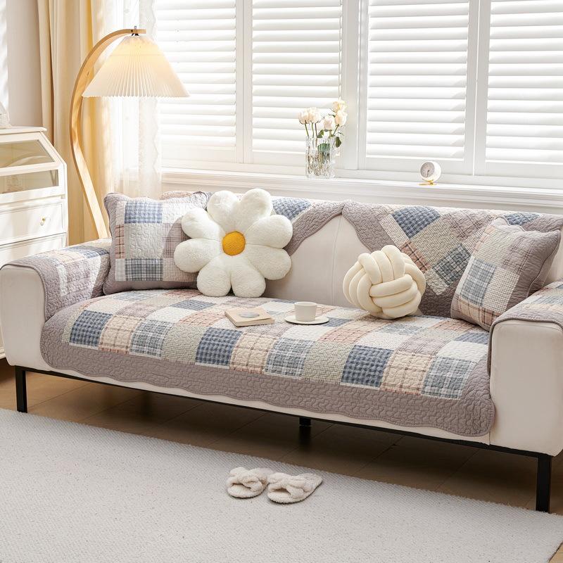 Pastoral Ins Wind Cotton Sofa Cushion, Four-Season Universal Non-Slip Seat Cushion, Leather Wood Sofa Cover, Cover Towel, Cover Cloth