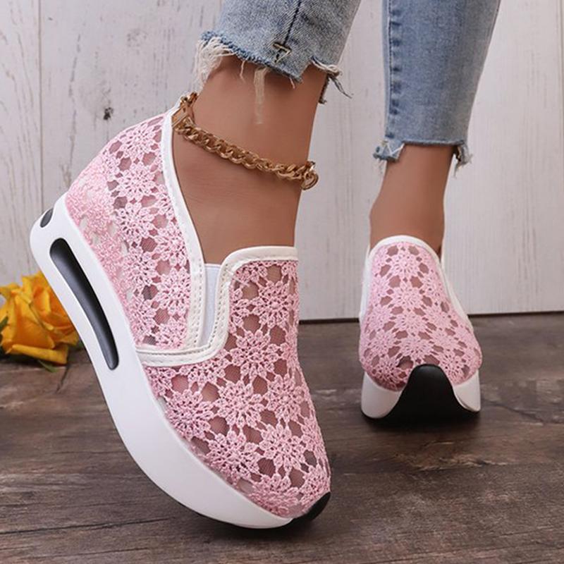 Модные лаконичные кроссовки с полым цветочным узором Женские 2025 Дышащие сетчатые на платформе Спортивная обувь для женщин Износостойкая обувь для ходьбы Mujer