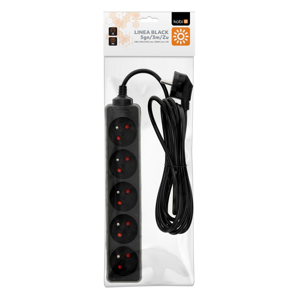 Extension cord, 5 sockets, 3 , with grounding, black