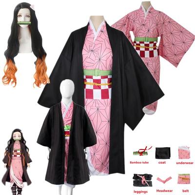 Аниме Demon Slayer Kamado Nezuko Косплей Kimetsu no Yaiba Костюм Кимоно Униформа Одежда Реквизит Набор