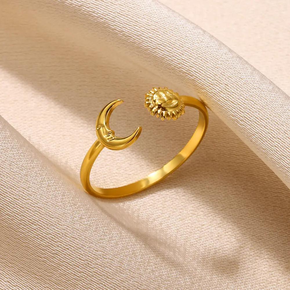 Fashion Sun Open Rings For Women Men Gold Color Stainless Steel Sun Ring Wedding Couple Aesthetic Jewelry Gift bijoux femmes