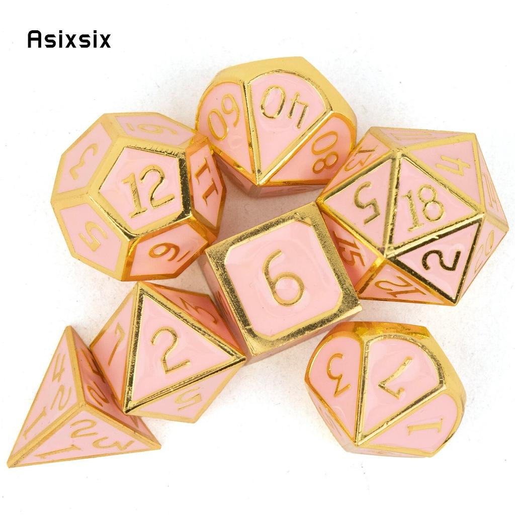 7 Pcs Golden Orange Standard Metal Dice Solid Metal Polyhedral Dice Set Suitable for Role-Playing RPG Board Game Card Game