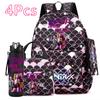 4Pcs/set Anime Cartoon Printed Backpack with Handbag Pencil Case 750Ml Water Bottler for Teenager Boy Girl Large Capacity Bookbag Schoolbag Mochila