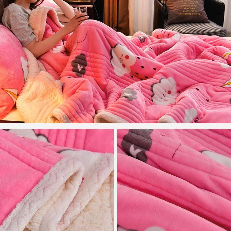 New Winter Double-sided Milk Fleece, Lambswool Blanket, Three Layers of Thickened Warm Blanket