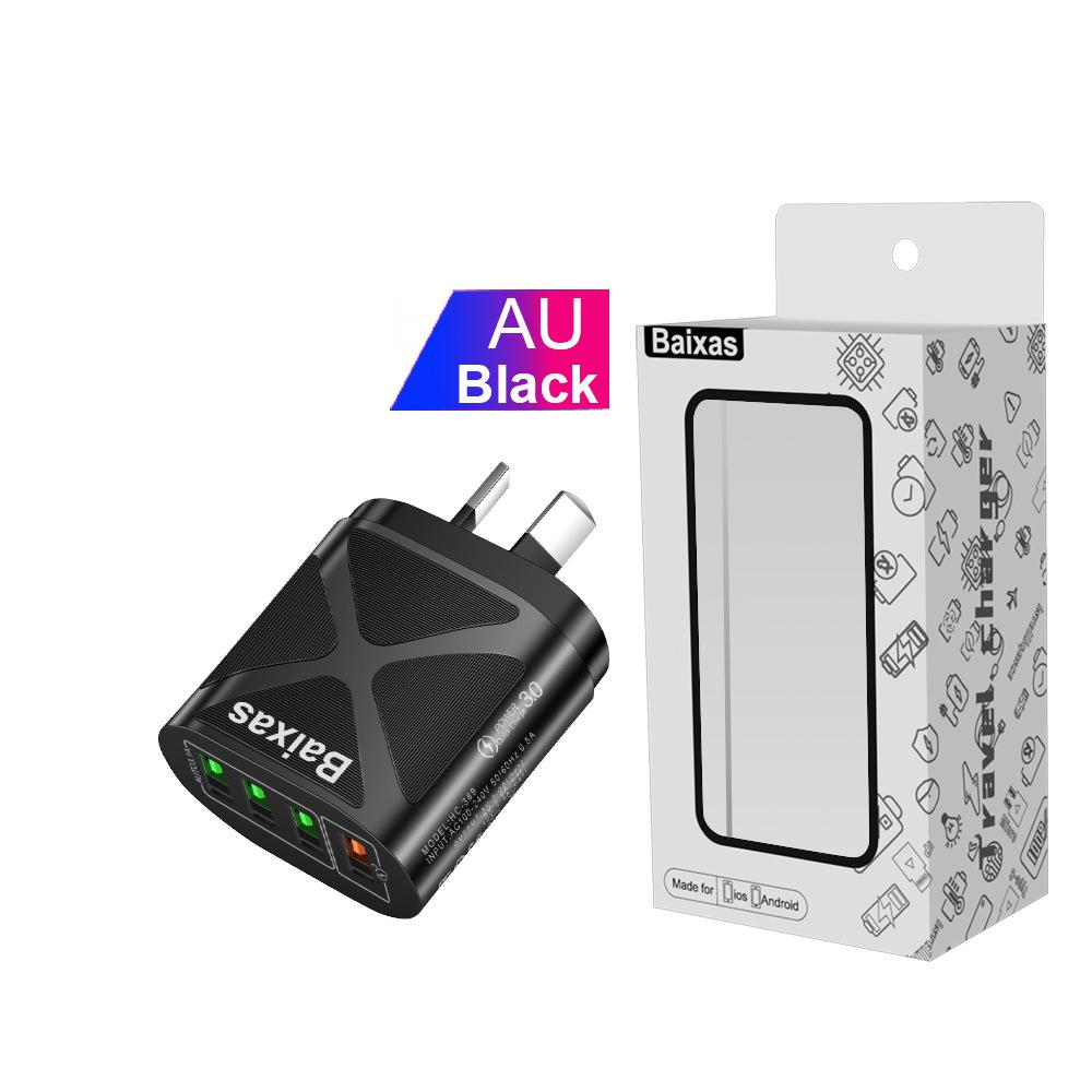 Многопортовое USB-зарядное устройство с быстрой зарядкой QC3.0, 4 порта, 5 В/9 В/12 В, Совместимо со стандартами ЕС/США/Великобритании/Австралии