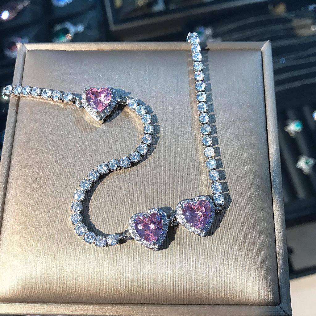 Bling Bling Heavy Industry High-Definition Цепочка на ключицу Женский сладкий розовый Love Pull Choker Ожерелье, полное ожерелье с цирконом