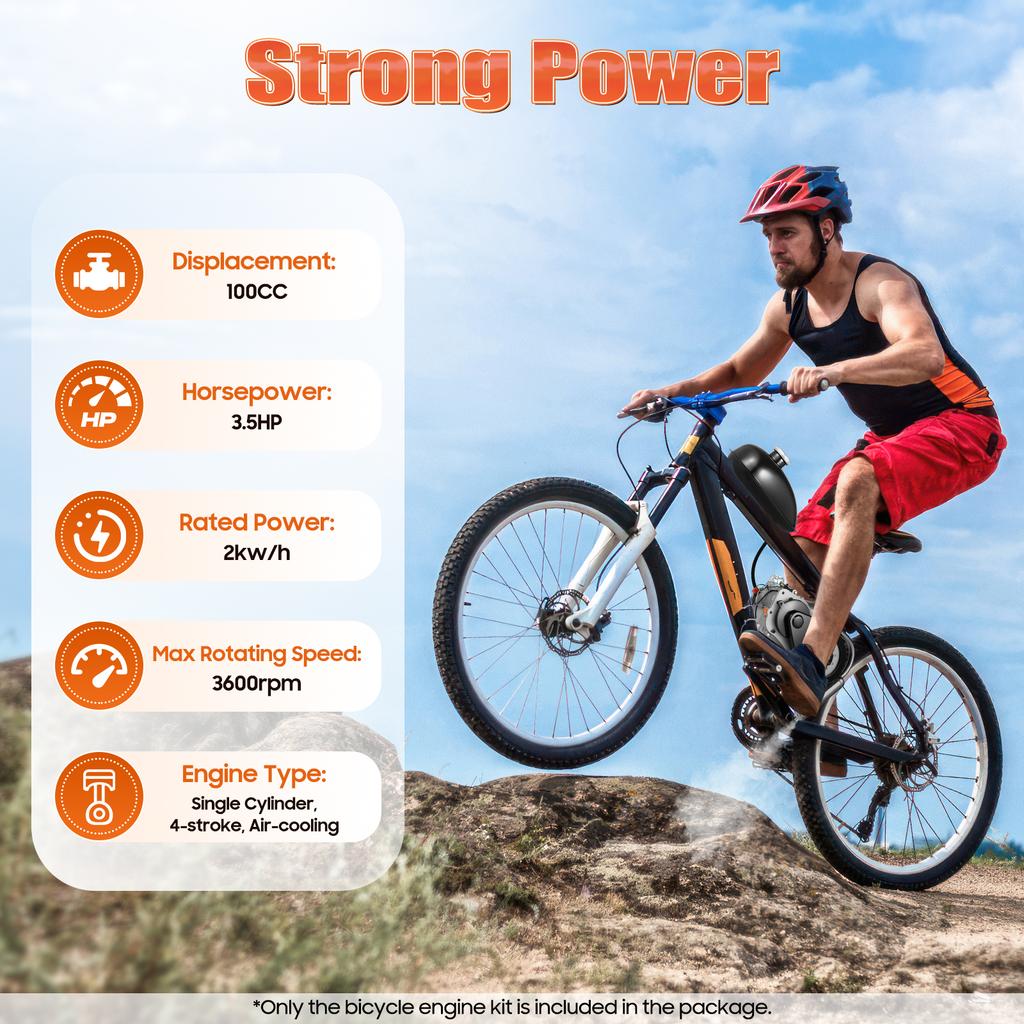 100CC Motorized Bicycle Kit Bike Engine Kit Single Cylinder 4-Stroke Gas Petrol Motorized Bike Engine Scooter Aluminum Black