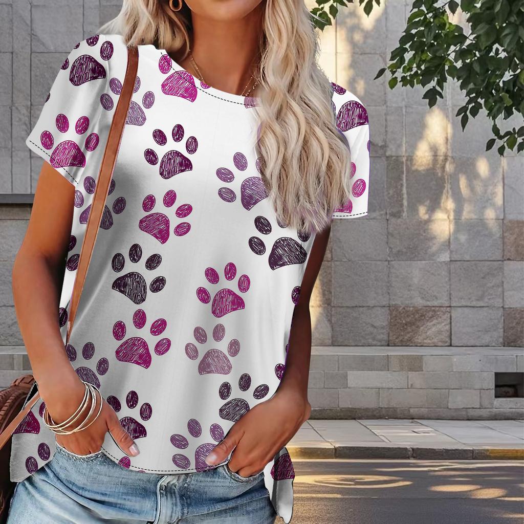 Женская летняя футболка с принтом собачьих когтей в стиле ретро, футболки с коротким рукавом, повседневные топы с принтом