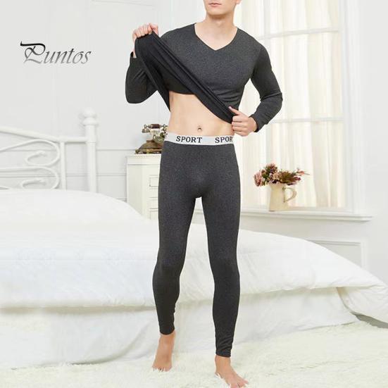 2 шт./компл., мужское зимнее термобелье, комплект длинных трусов, плюс размер, V-образный вырез, облегающий эластичный флис, сохраняет тепло, толстая термо-домашняя одежда, пижамный комплект