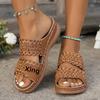 Women's Summer Sandals, Floral Cut-Out Design, Artificial Leather Slides, Casual Comfort Footwear, Non-Slip Sole