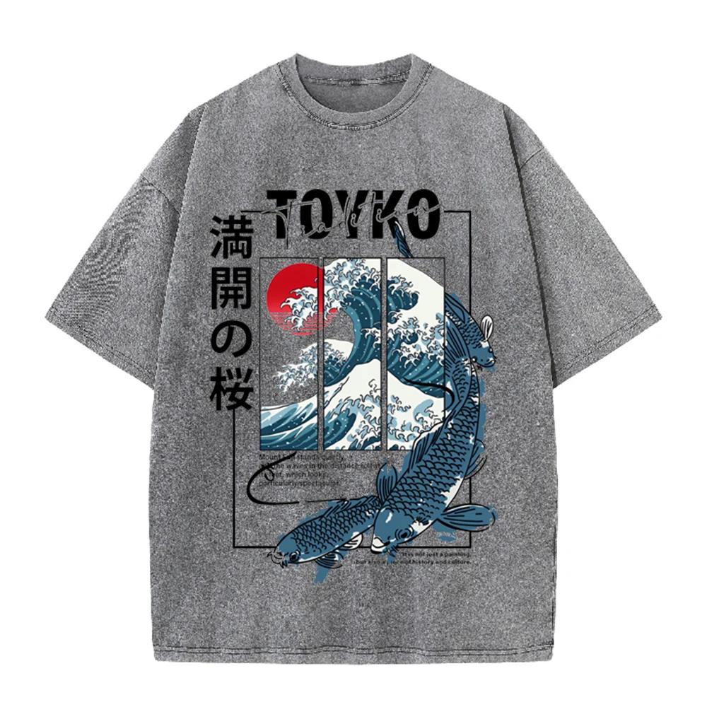 2026 Summer Men Japanese Trendy Graphic Print T Shirt 100 Percent Pure Cotton Loose Fit Soft Breathable All Match Daily Street H