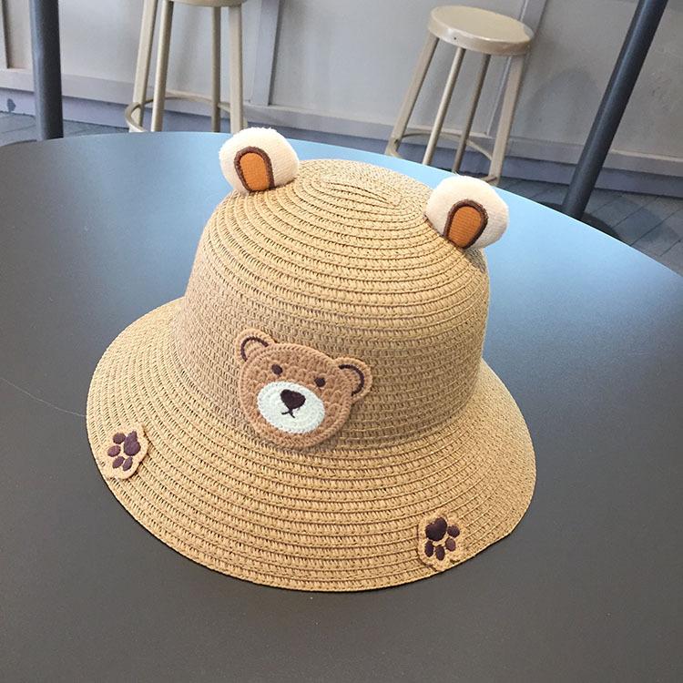 Cute Kids Sun Hat With 3D Cartoon Bear And Dinosaur Summer UV Protection Bucket Cap For Boys And Girls Straw