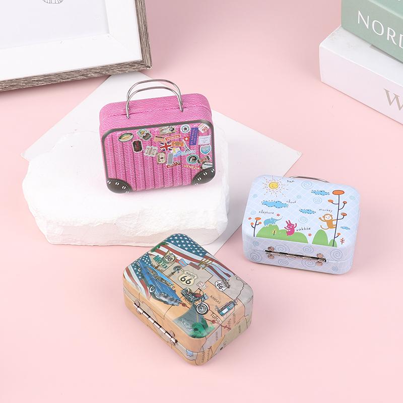 Vintage Mini Suitcase With Handle Candy Tinplate Storage Box For Wedding Gift