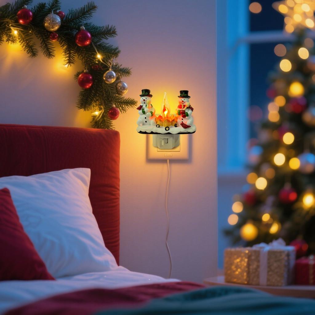 Christmas Night Light, 3D Christmas Snowman Nightlight, Christmas Eve Flickering Night Light Gifts For Family, 120V Plug-in Powered For Festiv