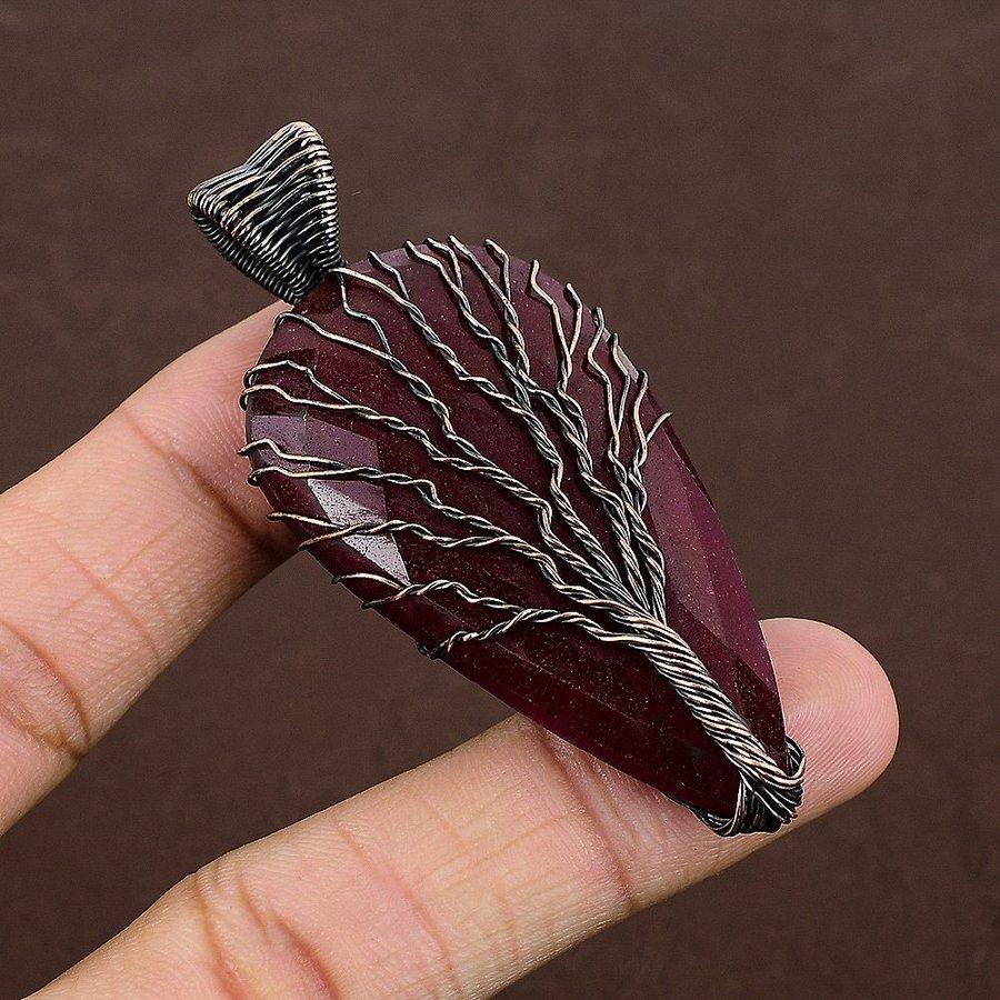 Рубин Натуральный Драгоценный Камень Ручная Работа Медная Проволока Обмотка Ювелирный Кулон 2,80" s3Q11