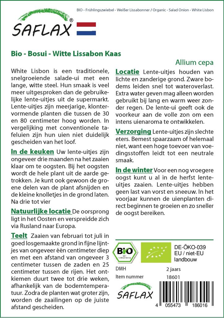 SAFLAX Garden in the Bag - Органический - Салатный лук - Белый Лиссабон - 150 семян - С субстратом в подходящем стоячем пакете - Allium cepa