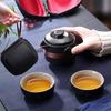 Travel Tea Set Black Pottery Portable Teaware Incule 1pcs Teapot 2pcs 1Bag Gaiwan Cups Coffeeware Teaware Green Cup Sets