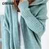 Autumn and Winter Women's Sweater Hooded Knit Sweater Cap Collar Temperament Commuter Bat Sleeve Soft Loose Back Splicing Sweater