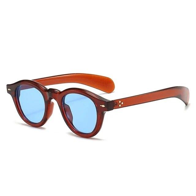 Vintage Oval Sunglasses Women Fashion Clear Ocean Lens Shades UV400 Men Trending Rivets Round Blue Green Sun Glasses